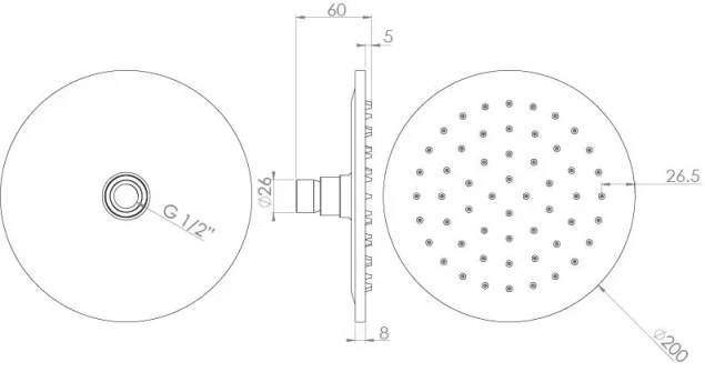 Saneux Cos 200x8mm Round Shower Head - Satin Black product image - Image 3