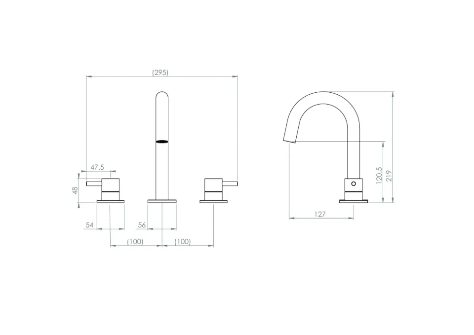 Saneux Cos 3 Piece Deck Mounted Basin Mixer - Chrome detail view - Image 2