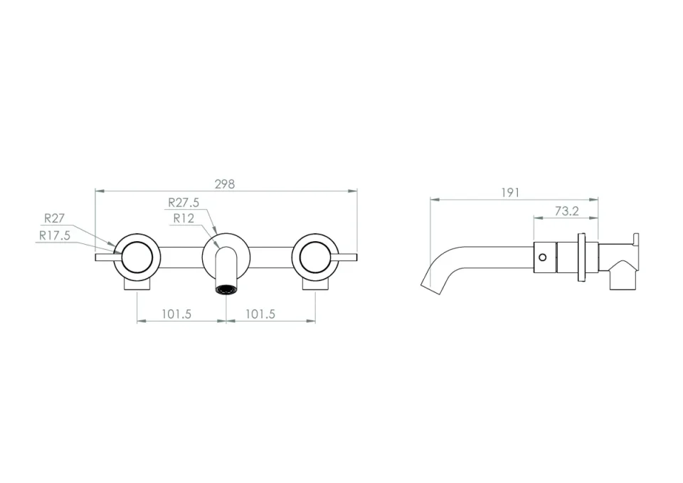 Saneux Cos 3 Piece Wall Mounted Basin Mixer - Chrome detail view - Image 3