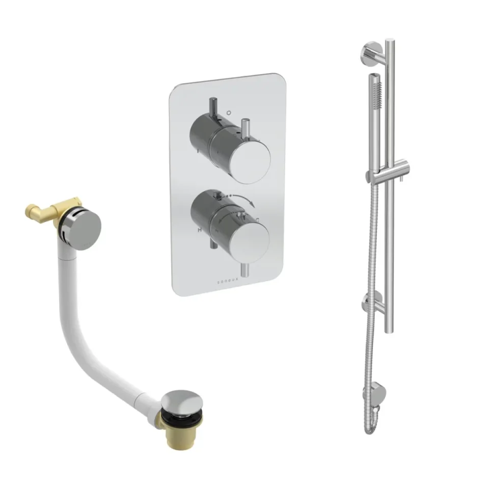 Saneux Cos 2 Way Shower Kit - W/ Slim Handset & Slider Rail & Bath Filler - Chrome product image - Image 2