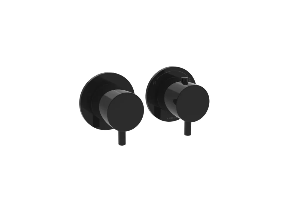 Saneux Cos 2 Way Thermostatic Shower Ring Valve Kit - W/ Classic Handle - Portrait & Landscape - Satin Black detail view - Image 2