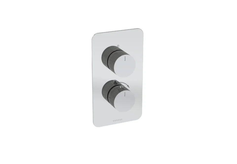 Saneux Cos 2 Way Thermostatic Shower Valve Kit - W/ Fluted Handle - Portrait - Chrome product image - Image 2