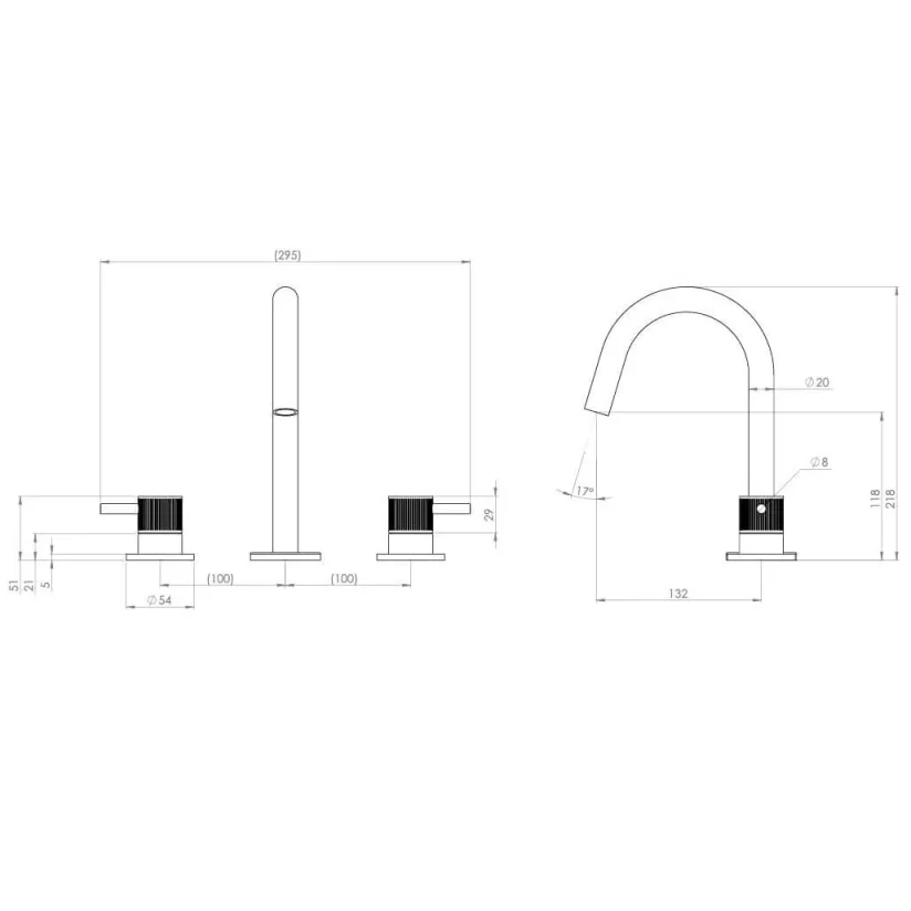 Saneux Cos 3 Tap Hole Deck Mounted Basin Mixer Kit - W/ Knurled Handle - Brushed Bronze (pvd) product image - Image 2