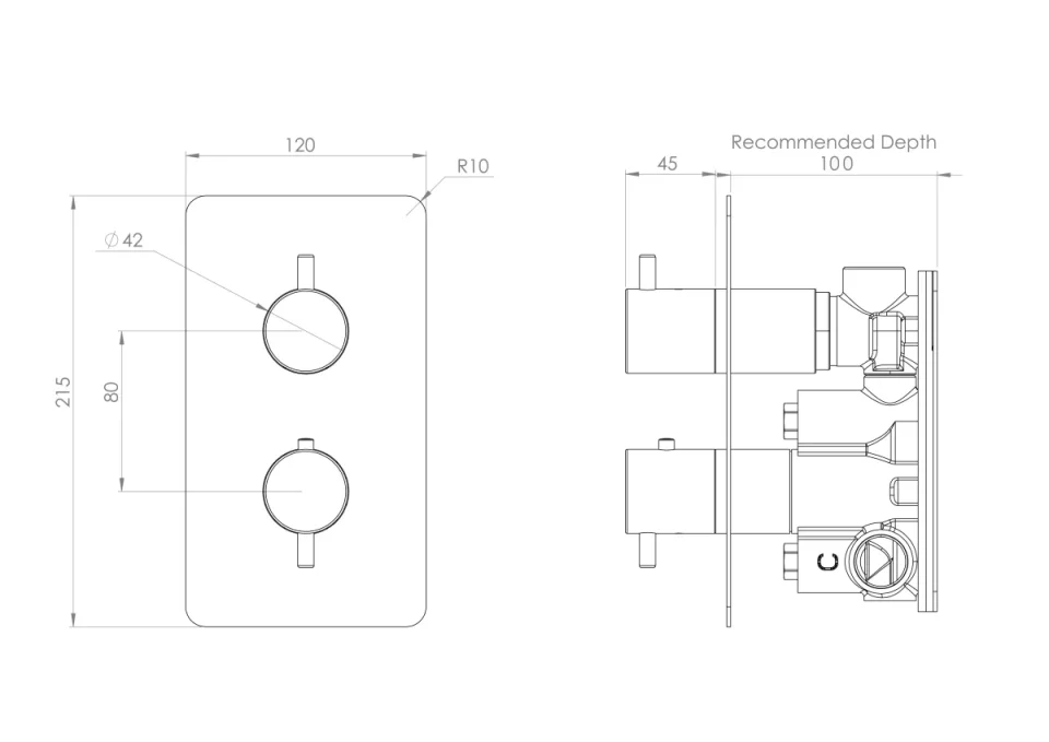 Saneux Cos 2 Way Thermostatic Shower Valve Kit - W/ Classic Handle - Portrait - Chrome product image - Image 3