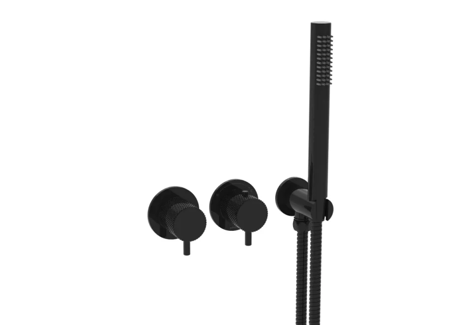 Saneux Cos 2 Way Thermostatic Shower Ring Valve Kit - W/ Knurled Handle & Handset - Portrait & Landscape - Satin Black product image - Image 2