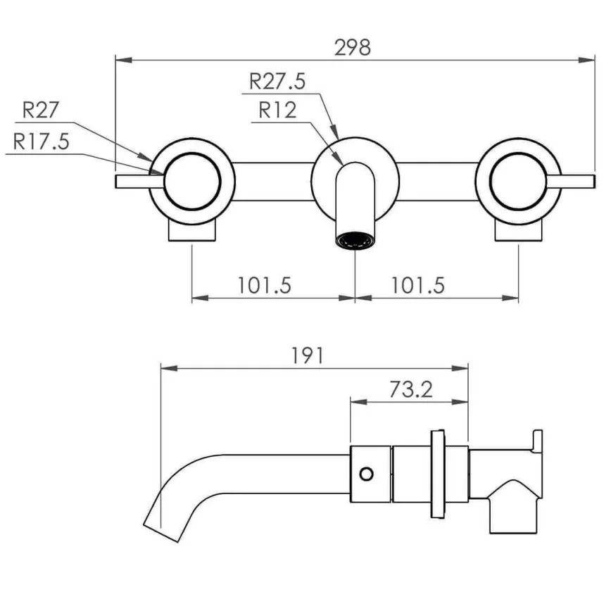 Saneux Cos 3 Piece Wall Mounted Basin Mixer - Matte Black detail view - Image 3