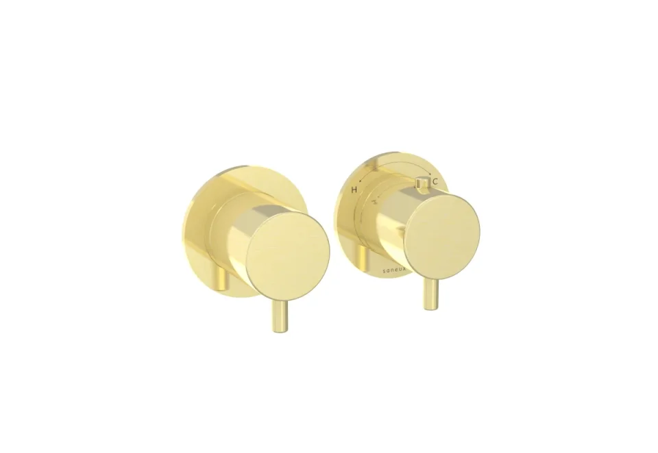 Saneux Cos 2 Way Thermostatic Shower Ring Valve Kit - W/ Classic Handle - Portrait & Landscape - Brushed Brass product image - Image 2