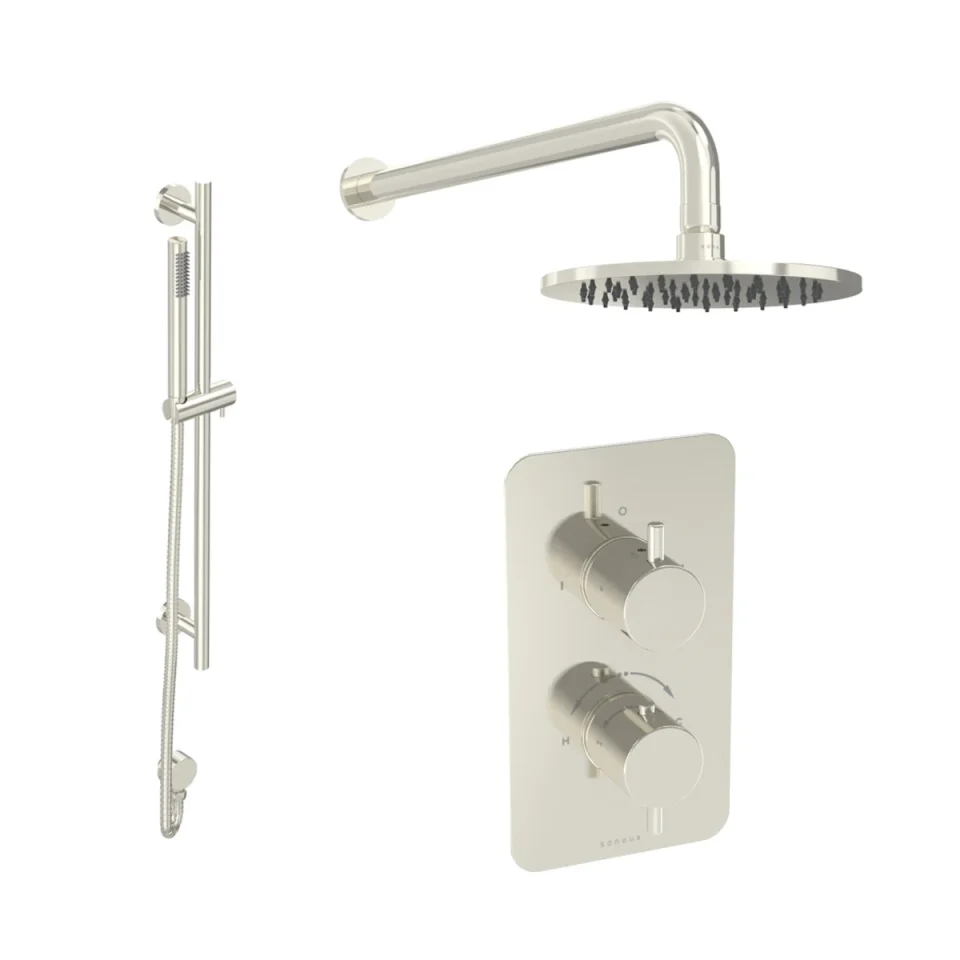 Saneux Cos 2 Way Shower Kit - W/ Slim Handset & Slider Rail & Shower Head - Brushed Nickel product image - Image 2
