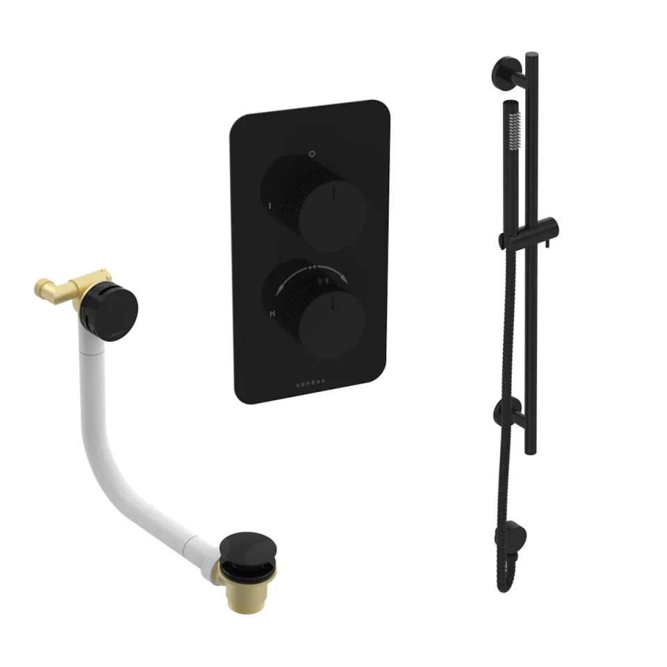Saneux Cos 2 Way Shower Kit - W/ Slim Handset & Slider Rail & Bath Filler - Knurled - Satin Black product image - Image 2