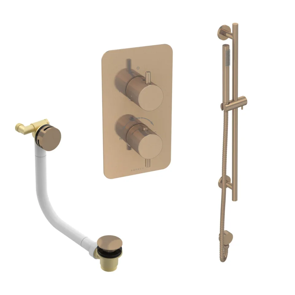 Saneux Cos 2 Way Shower Kit - W/ Slim Handset & Slider Rail & Bath Filler - Brushed Bronze product image - Image 2