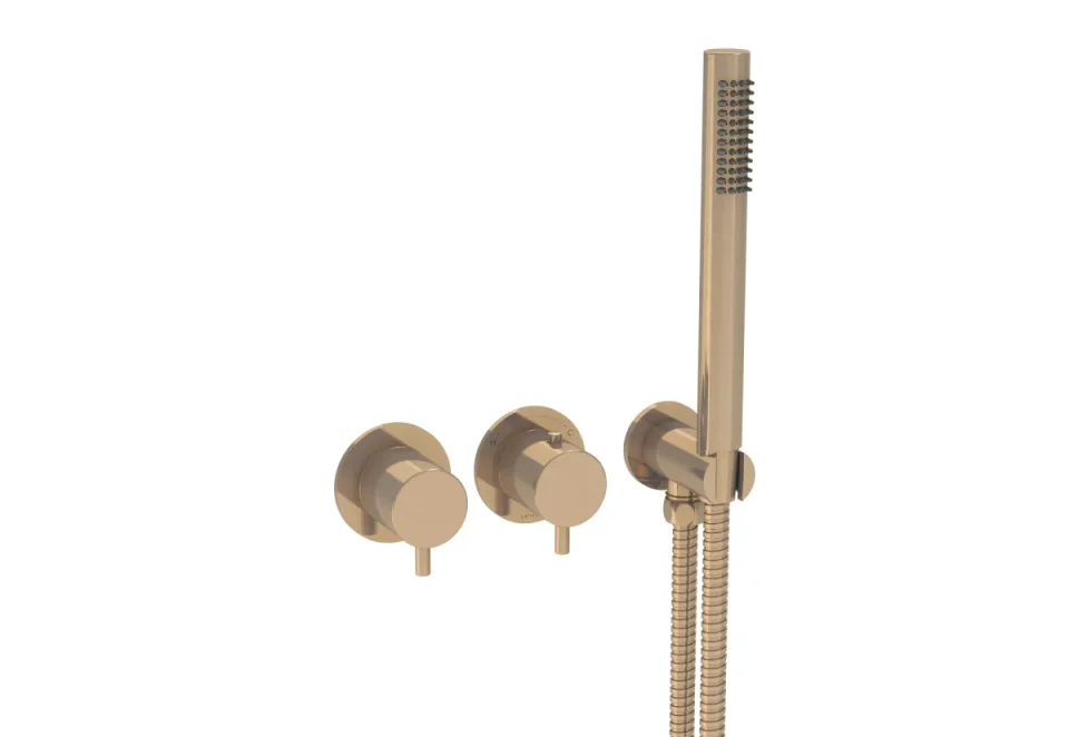 Saneux Cos 2 Way Thermostatic Shower Ring Valve Kit - W/ Classic Handle & Handset - Portrait & Landscape - Brushed Bronze product image - Image 3