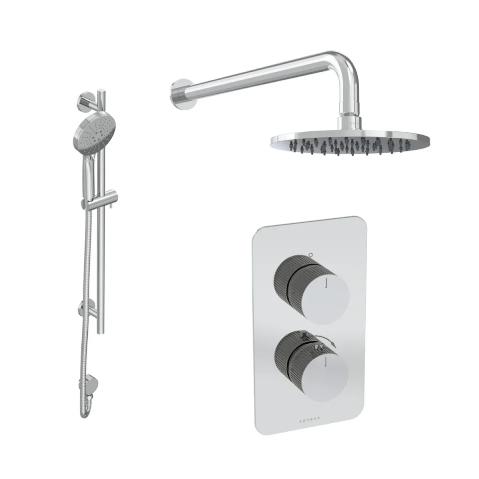Saneux Cos 2 Way Shower Kit - W/ Slim Handset & Slider Rail & Shower Head - Fluted - Chrome product image - Image 2