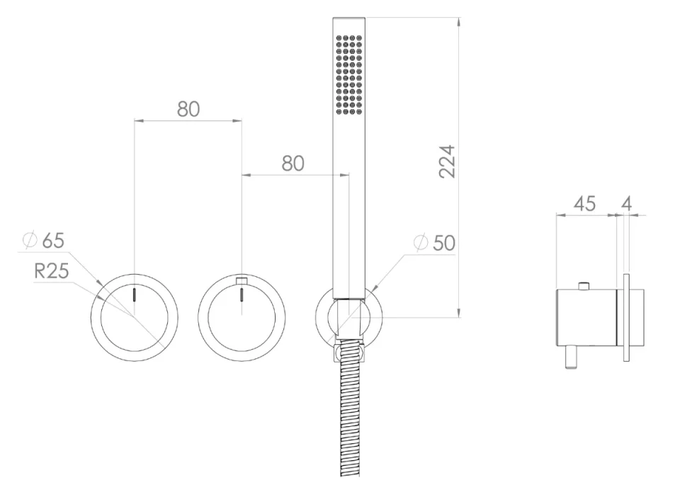 Saneux Cos 2 Way Thermostatic Shower Ring Valve Kit - W/ Fluted Handle & Handset - Portrait & Landscape - Chrome detail view - Image 2
