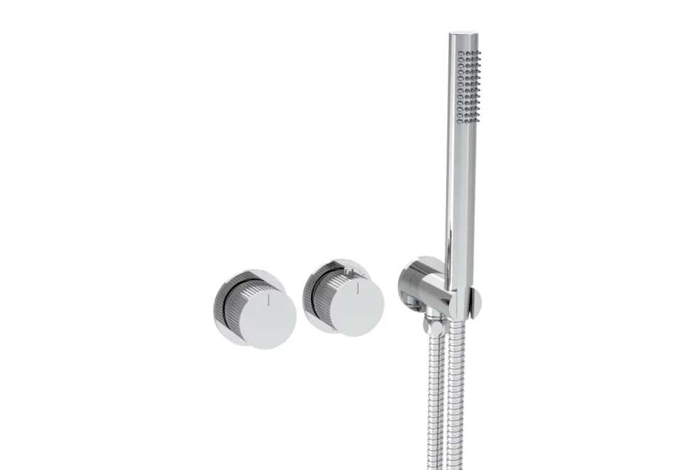 Saneux Cos 2 Way Thermostatic Shower Ring Valve Kit - W/ Fluted Handle & Handset - Portrait & Landscape - Chrome product image - Image 3
