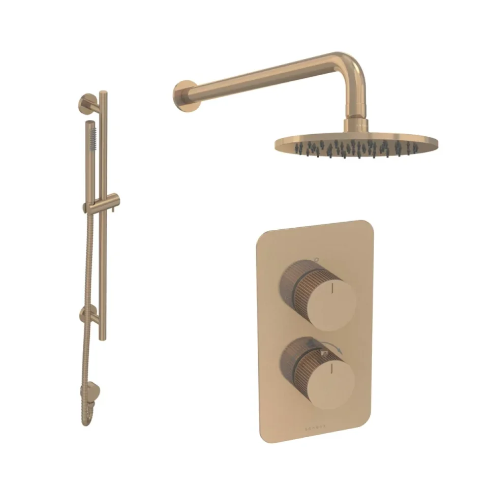 Saneux Cos 2 Way Shower Kit - W/ Slim Handset & Slider Rail & Shower Head - Fluted - Brushed Bronze product image - Image 2