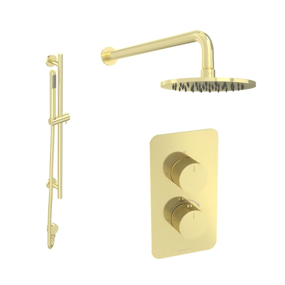 Saneux Cos 2 Way Shower Kit - W/ Slim Handset & Slider Rail & Shower Head - Fluted - Brushed Brass product image - Image 2