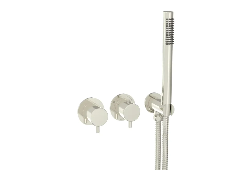 Saneux Cos 2 Way Thermostatic Shower Ring Valve Kit - W/ Classic Handle & Handset - Portrait & Landscape - Brushed Nickel product image - Image 3