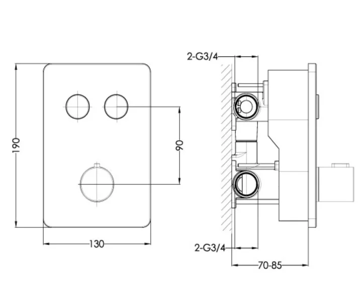 Just Taps Hugo Touch Thermostatic Valve 2 Outlets Chrome product image - Image 3