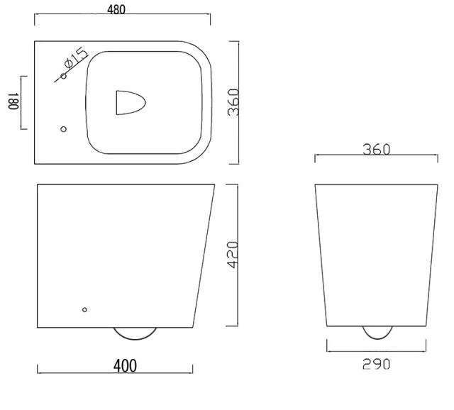 Faeber Venice Wall Hung Rimless Toilet Pan - Gloss White technical drawing - Image 2