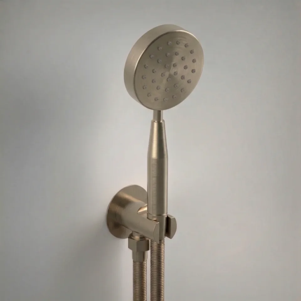 AVA Single Function Round Shower Kit with Head, Outlet and Smooth Hose - PVD Brushed Brass product image - Image 1