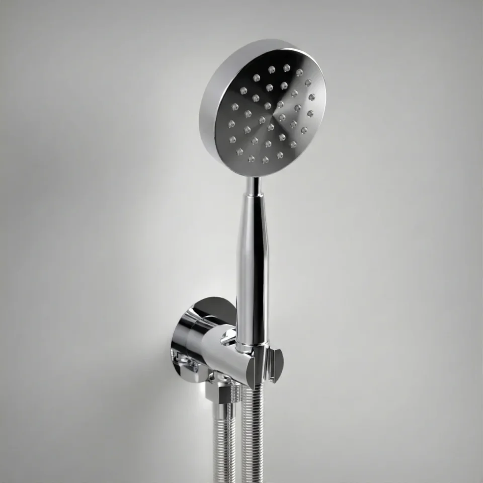 AVA Round Single Function Shower Kit with Head, Outlet and Hose - Polished Stainless Steel product image - Image 1
