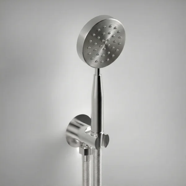 AVA Single Function Round Shower Kit with Head, Outlet and Hose - Brushed Stainless Steel