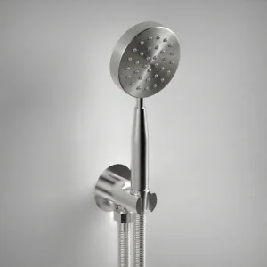 AVA Single Function Round Shower Kit with Head, Outlet and Hose - Brushed Stainless Steel