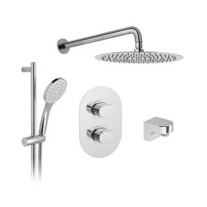 Vado Cameo 2 outlet concealed thermostatic showering package with multi-function slide rail kit, finished in a high-shine polished chrome