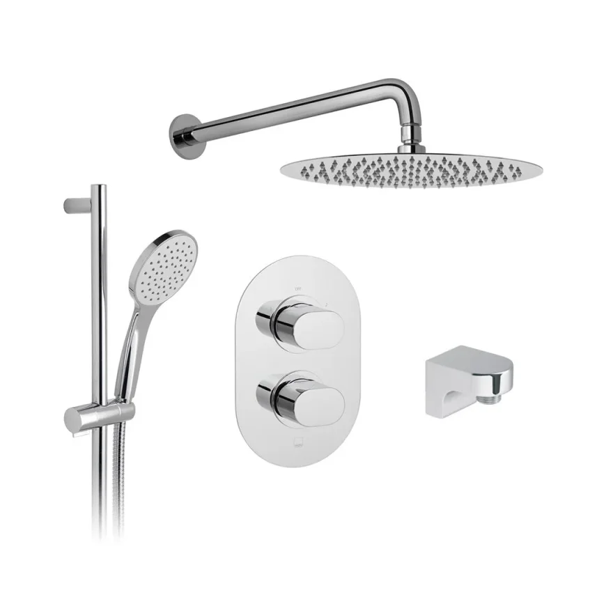 Vado Cameo 2 outlet concealed thermostatic showering package with multi-function slide rail kit, finished in a high-shine polished chrome product image - Image 1