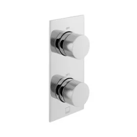 Vado Tablet Knurled 2 Outlet 2 Handle Concealed Thermostatic Valve With Knurled Handles Vertical Chrome Knurled
