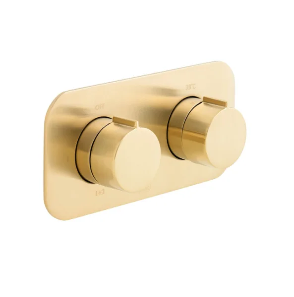 Vado Individual Tablet Altitude Horizontal Concealed 2 Outlet, 2 Handle Thermostatic Valve With All-flow Function Brushed Gold