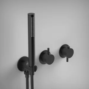 Ava Trend 2 Way 2 Handle Thermostatic Valve With Built In Hand Shower W/3 Hole Flanges 3.0 - Brushed Black