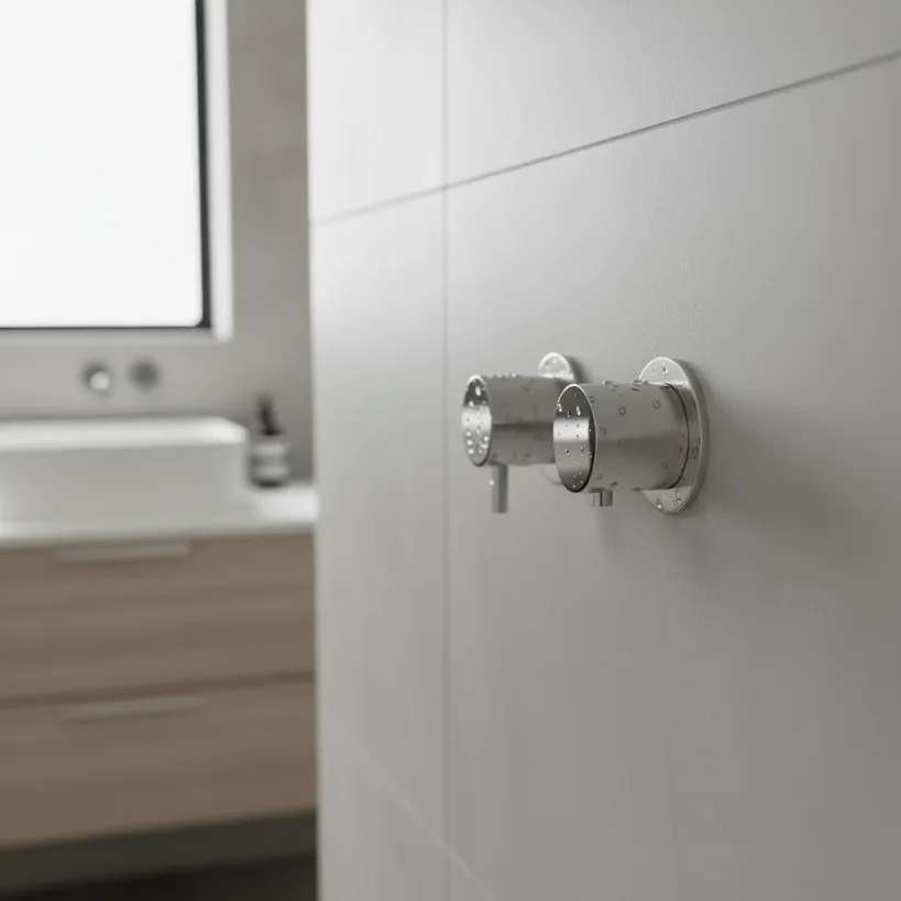 Ava Trend 2 Way 2 Handle Thermostatic Valve W/flanges 3.0 - Polished Stainless Steel detail view - Image 4
