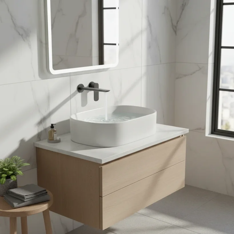 Ava Purity 2 Hole Wall Mounted Basin Mixer W/ Flanges 3.0 - Brushed Black detail view - Image 3