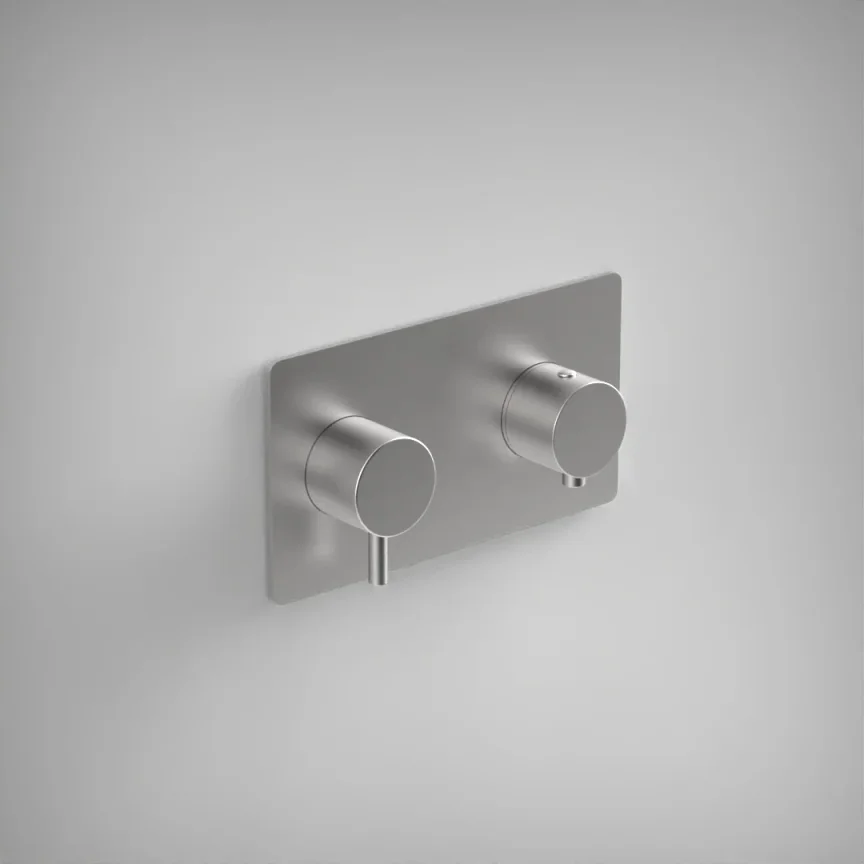 Ava Trend 2 Way 2 Handle Thermostatic Valve W/ Backplate 3.0 - Brushed Stainless Steel product image - Image 1