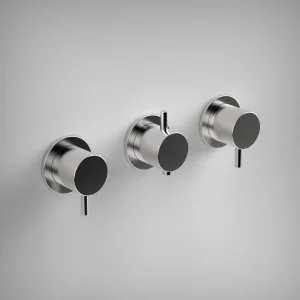 Ava Trend 3 Way 3 Handle Thermostatic Valve W/ Flanges 3.0 - Polished Stainless Steel