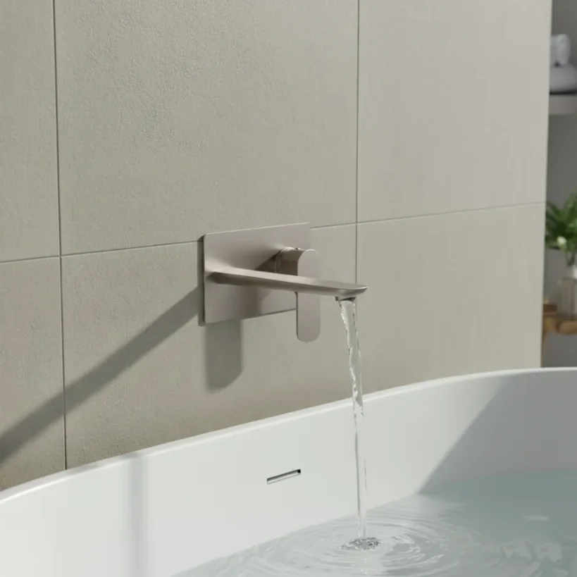 Ava Purity 2 Hole Wall Mounted Bath Mixer W/ Backplate 3.0 - Brushed Stainless Steel detail view - Image 4