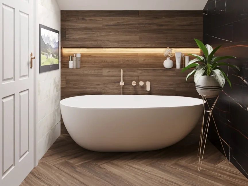 Ava Purity Thermostatic 4 Hole Wall Mounted Bath Shower Mixer 3.0 - Brushed Brass detail view - Image 4
