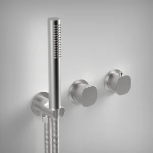 Ava Purity 2 Way 2 Handle Thermostatic Valve With Built In Hand Shower W/3 Hole Flanges 3.0 - Brushed Stainless Steel