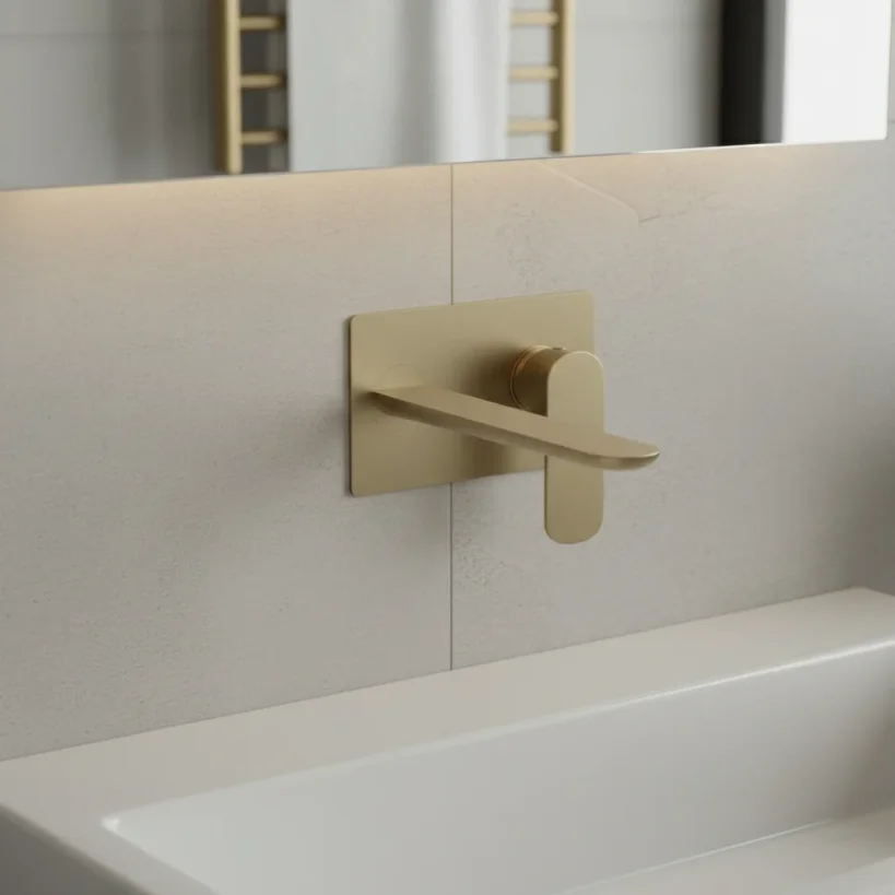 Ava Purity 2 Hole Wall Mounted Basin Mixer With Back Plate 3.0 - Brushed Brass detail view - Image 4