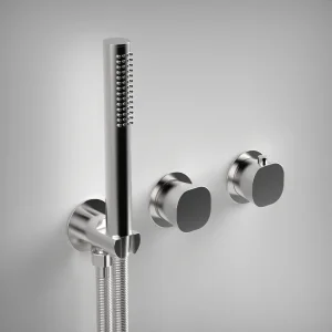 Ava Purity 2 Way 2 Handle Thermostatic Valve With Built In Hand Shower W/3 Hole Flanges 3.0 - Polished Stainless Steel