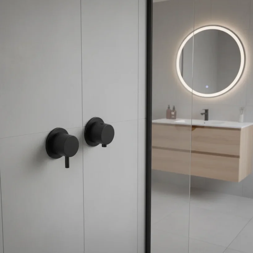 Ava Trend 2 Way 2 Handle Thermostatic Valve W/flanges 3.0 - Brushed Black detail view - Image 4