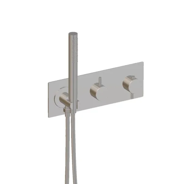 Ava Trend 2 Way 2 Handle Thermostatic Valve With Built In Hand Shower W/3 Hole Backplate 3.0 - Polished Stainless Steel detail view - Image 3
