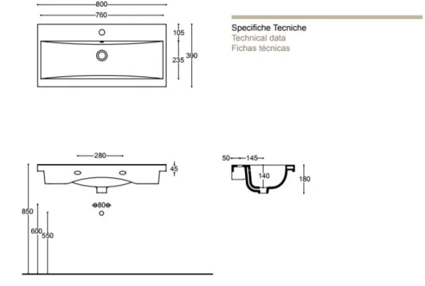 Faeber Barcelona Furniture Basin 800mm 1 Tap Hole