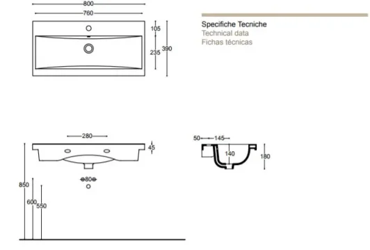Faeber Barcelona Furniture Basin 800mm 1 Tap Hole product image - Image 1