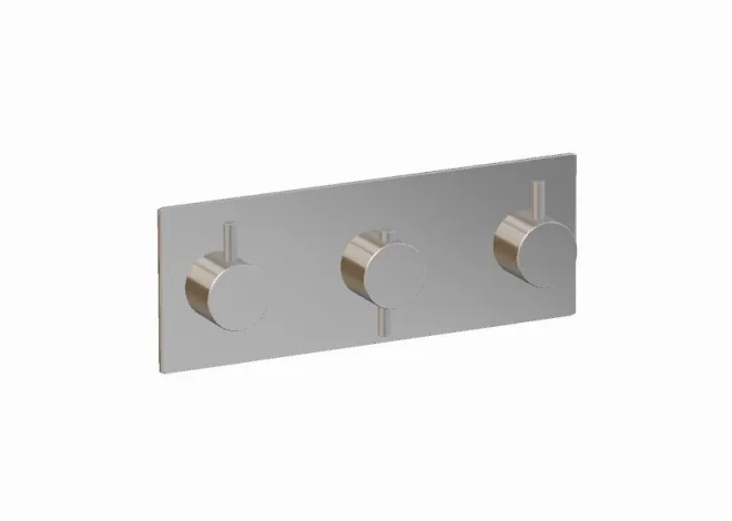 Ava Trend 4 Way 3 Handle Thermostat Valve W/backplate 3.0 - Polished Stainless Steel detail view - Image 2