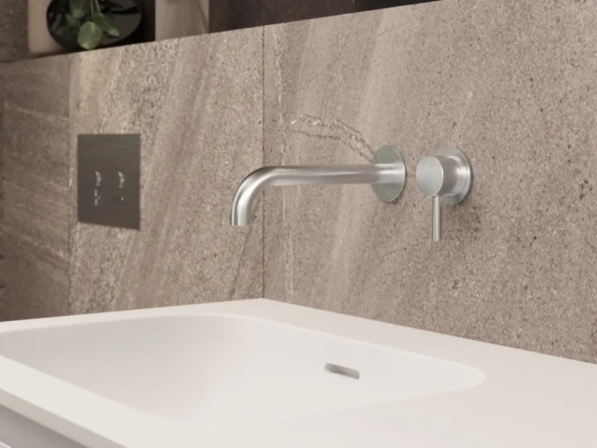 Ava Trend 2 Hole Wall Mounted Basin Mixer W/ Flanges 3.0 - Brushed Stainless Steel detail view - Image 3