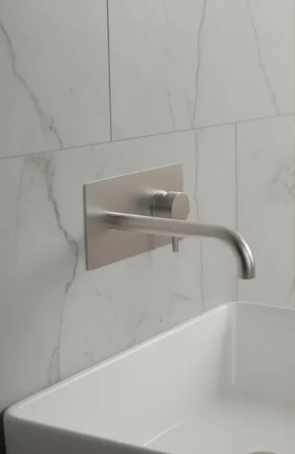 Ava Trend 2 Hole Wall Mounted Basin Mixer With Back Plate 3.0 - Brushed Stainless Steel detail view - Image 3