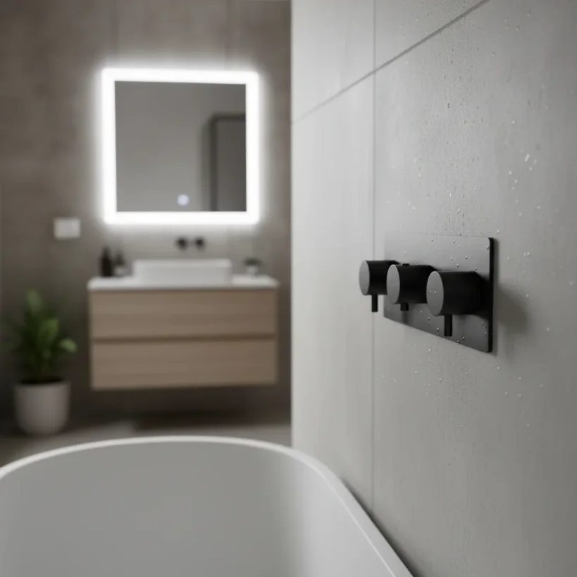 Ava Trend 4 Way 3 Handle Thermostat Valve W/backplate 3.0 - Brushed Black detail view - Image 4