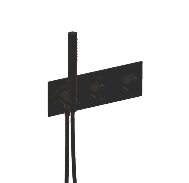 Ava Trend 2 Way 2 Handle Thermostatic Valve With Built In Hand Shower W/3 Hole Backplate 3.0 - Brushed Black detail view - Image 2
